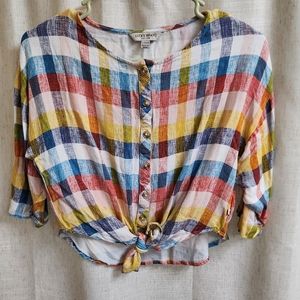 Womens Lucky Brand Button Tie Up Cropped Shirt Size Large